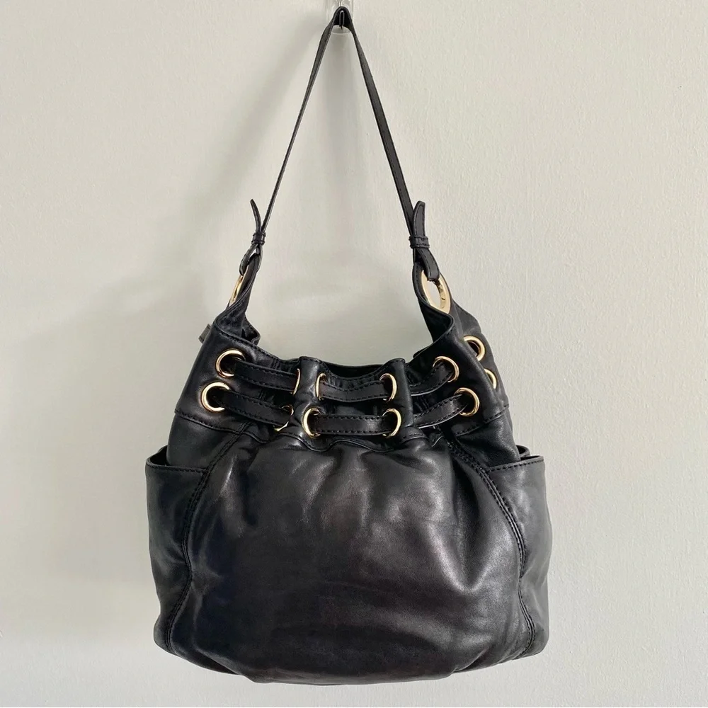 Michael Kors Black Soft Leather, Gold Hardware Shoulder Bag